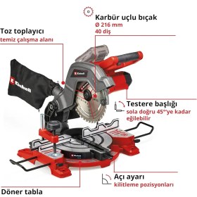 Resim Einhell Akülü Gönye Testere Te-Ms 18/8 Li-Solo Power X-Change (18 V, Ø 216 Karbür Uçlu Bıçak, Eğileb 