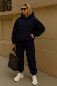 Resim classy moda “Kadın Oversize Eşofman Takımı - Rahat Kapüşonlu Sweatshirt ve Pantolon” 
