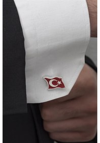 Resim Yüzük Sanatı Ayyıldız Türk Bayrağı Mineli Gümüş Kol Düğmesi 