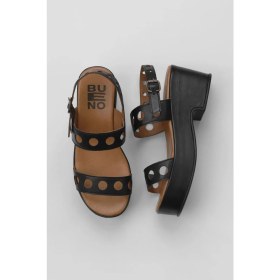 Resim Bueno Shoes Siyah Khv Deri Kadın Dolgu Topuklu Sandalet 01WU8105 01WU8105 