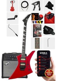 Resim Maxword Dg-34rd-50amp Kelly Kasa Floyde Rose 2x Zebra Hh Manyetik 50w Amfili Elektro Gitar 