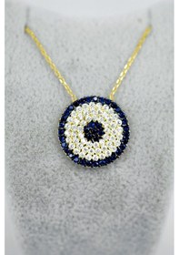 Resim Nazar Boncuğu Motifli Taşlı Altın Kolye 