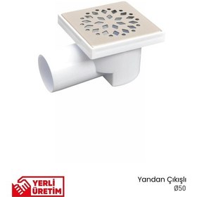 Resim Kare Zemin Süzgeci - Yan Çıkışlı Ø50 10x10 Cm 