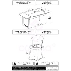 Resim Canisa Asfel Serisi Mdf 77x130 Traverten Yandan Açılabilir Mutfak Masası Takımı 6 Antrasit Sandalye Traverten Masa Antrasit Sandalye 