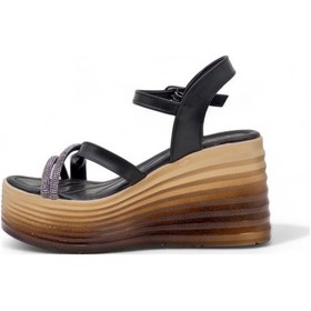 Resim Lameira Desenli Dolgu Topuk Taşlı Sandalet - Siyah - 36 Siyah 