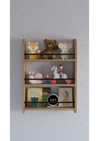 Resim Alpa Ev Mobilya 3 Katlı Duvar Rafı, Çok Amaçlı Ahşap Kitaplık, Mutfak Banyo Montessori Ünitesi Atlantik Çam 