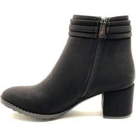 Resim Feles Yanı Tokalı Klasik Topuklu Kadın Bot Siyah 