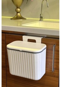 Resim Makri Home Askılı Çöp Kovası- Beyaz- Çift Yönlü Kapaklı - 8 Litre Beyaz 