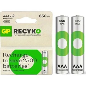 Resim Gp Recyko 650 Mah R03 Aaa Şarjlı 2'li İnce Kalem Pil 