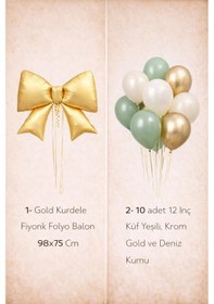 Resim Gold Fiyonk Folyo Balon Seti Küf Yeşili & Gold Lateks Balonlu Gold 