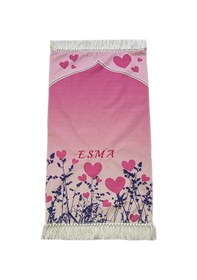 Resim İsme Özel Nakış İşlemeli Kalpli Çocuk Seccadesi Pembe 001 