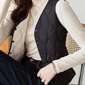 Resim Kadın Siyah Polar Astarlı Yorganlı Yelek - V-Yaka Kolsuz Ceket, Elmas Dikiş Tasarımı, Tek Düğme Kapatma ve Simetrik Cep, Ultra Sıcak Peluş İç, Yumuşak Rahat Kumaş, Minimalist Şık Katman Parçası, Sonbahar/Kış, Kış Ceketi, Simetrik Cep Tasarımı, Polar Astarlı Ceket 
