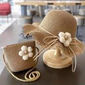 Resim 2 adet Bahar ve Yaz Çocuk Şapka ve Çanta Seti - Şık Çiçek Detaylı Hasır Güneş Şapkası ve Eşleşen Kova Çanta Kızlar İçin, Hafif Polyester, Dış Mekan Aktiviteleri, Piknikler ve Seyahatler İçin Mükemmel, Dış Aksesuarlar|Şık Güneş Şapkası|Dayanıklı Hasır Şapka 