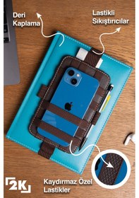 Resim The Hammal By 2k Telefon,kalem Ve Aksesuar Taşıyıcı Ajanda Ve Defter Organizeri,kaydırmaz Lastikli,vegan,11x21,5 Cm. Kahverengi 