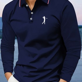 Resim Erkekler İçin Golf Baskılı Gömlek - Nefes Alabilen Polyester, Regular Fit Düğmeli Yaka, Makinede Yıkanabilir Her Mevsim Casual & Semi-Resmi Geometrik Desenli Golf Gömleği, Rahat Kesim 
