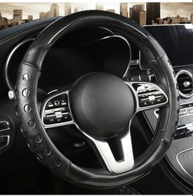 Resim Xuweiwei Siyah 15 Inç Parlak Renkli Direksiyon Kılıfı Yumuşak Kaymaz Pu Deri Spor Görünümlü Dayanıklı - 