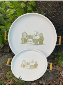 Resim İkili Yuvarlak Sunum Tepsisi Seti Renkli 