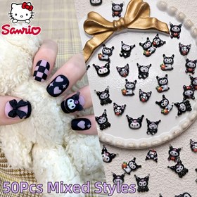 Resim 50 adet Karışık Mini Karikatür Kuromi Tırnak Süsleri 3D Sanrio Hayvan Reçine Tırnak Dekorasyonları Sevimli Düz Arka Manikür Süsü DIY Telefon Kılıfları Aksesuarları 