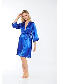 Resim Saks Mavi İpek Saten Sabahlık - 14008 Saks Mavi 