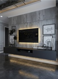 Resim Resital Ledli Duvara Monte Tv Sehpası - Antrasit - W6016-4 Antrasit 