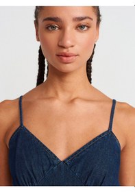 Resim Dilvin 90549 Askılı Denim Midi Elbise-lacivert Lacivert 