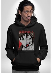 Resim Anime Titan Saldırısı Kadın Erkek Siyah Kapüşonlu Sweatshirt Hoodie Siyah 