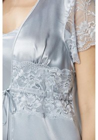 Resim Pierre Cardin Mist Saten Dantelli 3'lü Kadın Sabahlık-şort Takım 2480 Mist 