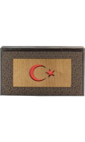 Resim Tesbih Kardeşliği Kahverengi Ay Yıldız Desenli 5'li Ahşap Tesbih Kutusu 