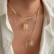 Resim 4 Parça Erkek Premium Moda Kolye Seti, Yılan Kemik Zinciri ve Taşlı Haç Kolye ile Katmanlı Boyunluk - Sevgilinize Doğum Günü Hediyesi 