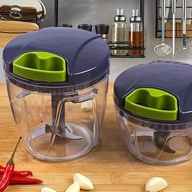 Resim 1000ml Paslanmaz Çelik Bıçak Sebze Doğrayıcı - Slicing, Dicing, Shredding Meyve, Sebze, Fındık ve Daha Fazlası için Manuel Gıda İşlemcisi - Gıda Hazırlığı, Mutfak Gereksinimleri için İdeal | Ergonomik Tasarım | Dayanıklı Plastik Gövde, Sebze Doğrayıcı 
