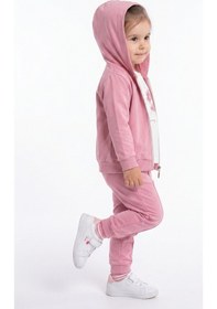 Resim Toontoy Kids Toontoy Kız Çocuk 3'lü Eşofman Takımı Uzun Kollu Bisiklet Yaka Nakışlı T-shirt - Kapüşonlu Fermuarlı Hırka- Beli Paçası Lastikli Eşofman Altı 25042 Gülkurusu 