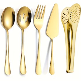Resim 5 adet Paslanmaz Çelik Sofra Takımı, Kaşıklar, Süzgeçler, Çatal, Kek Kalıbı, Barbekü Maşaları, Banket Mutfak Restoran Sunucu Servis Seti dahil, Bulaşık Makinesinde Yıkanabilir 