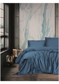 Resim Cotton Box Elegant Saten Tek Kişilik Nevresim Takımı Mavi Siyah 