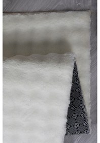 Resim Bubble Oval Yumuşak Peluş Kaymaz Salon Oturma Odası Balkon Halısı Yolluk Krem 