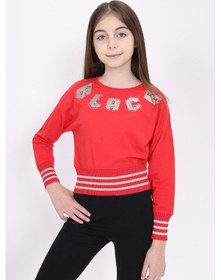 Resim Toontoy Kız Çocuk Sweatshirt Black Varak Baskılı Kırmızı 