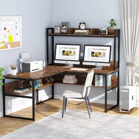 Resim Zizuva Tasarım 166+140x60x75+144 CM L Model Ceviz Çizim ve Bilgisayar Masası 