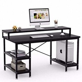 Resim Zizuva Tasarım 160x60x95 CM Raflı Siyah Oyuncu ve Çalışma Masası 