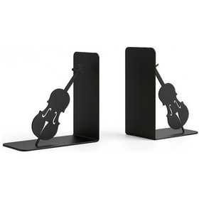 Resim Çello Figürlü Metal Kitap Tutucu 2 Li Set Müzik Temalı Dekoratif Kitaplık Düzenleyici 
