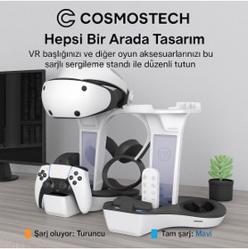Resim cosmostech Ps5 Vr2 Sanal Gerçeklik Gözlüğü Uyumlu Şarj Standı – Hızlı Şarj , Kulaklık & Vr gözlük Aparatlı RGB 