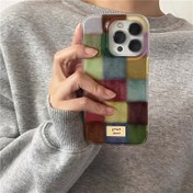 Resim Vortex desenli renkli küçük ızgara etiketli iPhone 11 12 13 14 15 16 pro max için telefon kılıfı 
