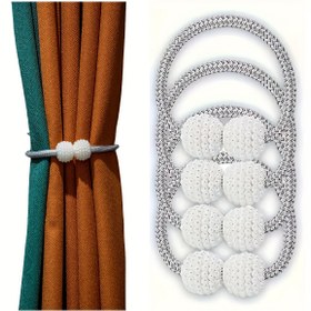 Resim 4'ü 1 arada Klasik Gri Polyester Perde Bağlantıları, Sahte İnci Boncuk Detayları ile Ev Pencere Perde Tutma Kolları, Yatak Odası ve Oturma Odası Dekorasyonu için 