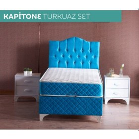 Resim Nivabaza Niva Turkuaz Tek Kişilik Baza Başlık Yatak Seti Solid 