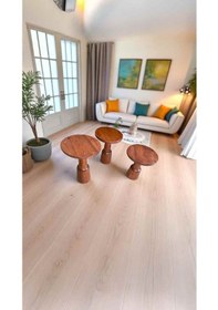 Resim Ahşap Mantar Sehpa 3 Lü Fındık Renk Doğal Zigon Fiskos Takımı Kahverengi 