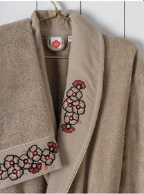 Resim Cotton Box Folk Art Aile Bornoz Seti Yamka Bej-antrasit Antrasit Bej 