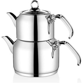 Resim Oms Collection 8090 L 4 Parça Kuşaklı Çelik Çaydanlık Sade Gri 