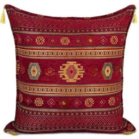 Resim Kilim Desen 70cmx70cm Şönil Kumaş Püsküllü Minder Kılıfı No9 
