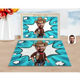 Resim Kişiye Özel Kovboy Karikatürlü 1000 Parça Profesyonel Puzzle-1 