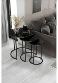 Resim 3' lü C Zigon Sehpa Siyah Ayak Siyah Ayna 