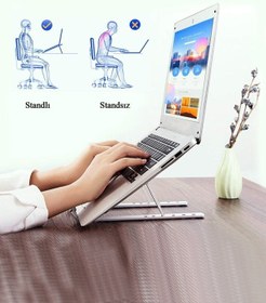 Resim TeknoClass Laptop Notebook Dizüstü Bilgisayar Standı Alüminyum Manyetik Katlanabilir Ayarlı Sogutucu Standı 