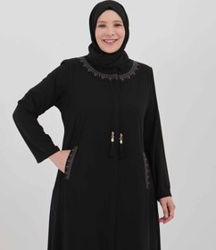 Resim Önü Ve Cebi Zarif Nakış İşlemeli Büyük Beden Ferace Siyah | 2041121 - 46 / Siyah 